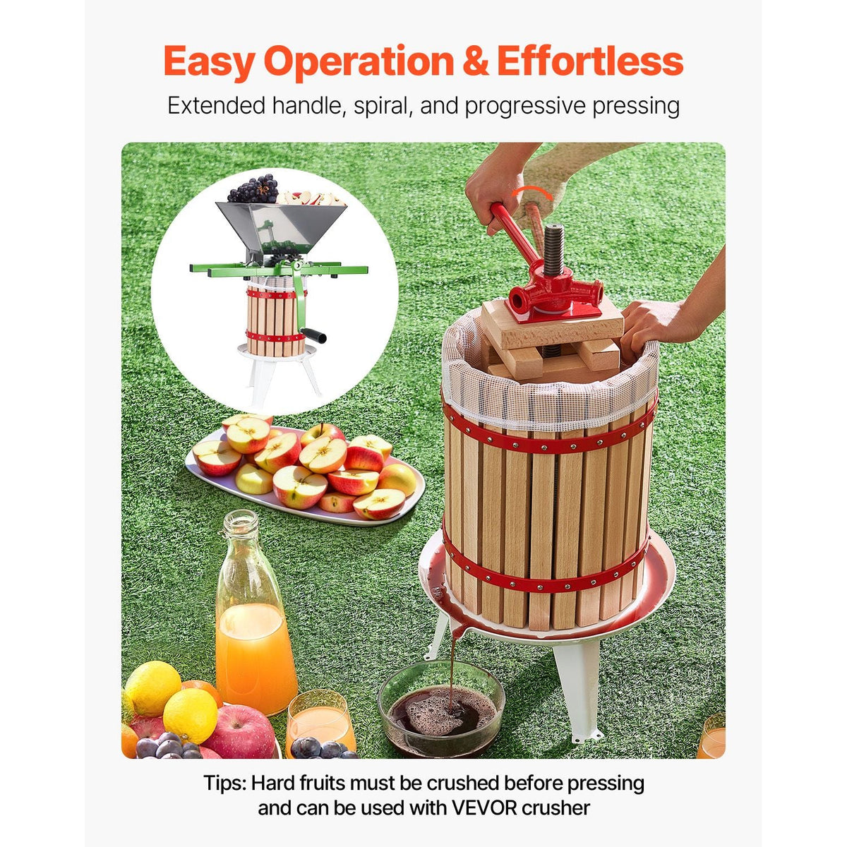 4.75 Gal/18L Fruit Wine Press, Solid Wood Basket with 8 Blocks, Heavy Duty Manual Juice Maker, Cider Apple Grape Tincture Honey Olive Oil Making Press with Handle for Kitchen, Home