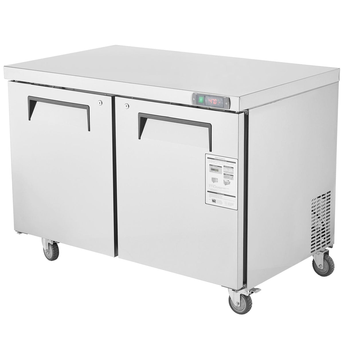 48" Commercial Frozen Refrigerator Sandwich & Salad Prep Table, 12.9 Cu. Ft Stainless Steel Refrigerated Food Prep Station with 2 Doors, Frost Free Refrigerator with Lock for Restaurant, Bar