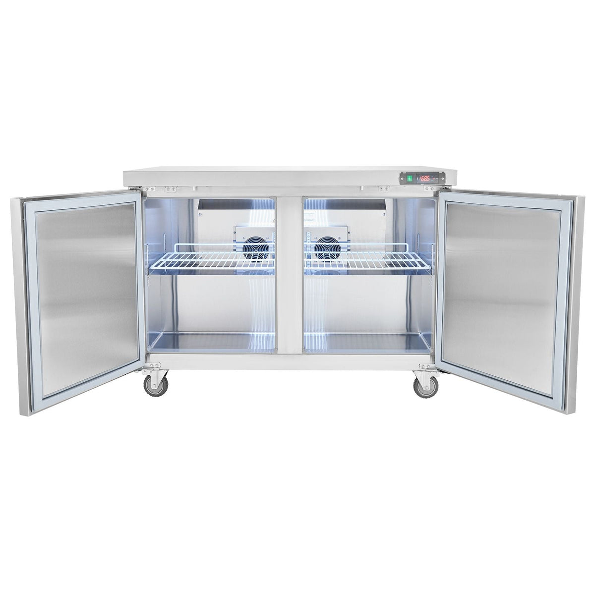 48" Commercial Frozen Refrigerator Sandwich & Salad Prep Table, 12.9 Cu. Ft Stainless Steel Refrigerated Food Prep Station with 2 Doors, Frost Free Refrigerator with Lock for Restaurant, Bar