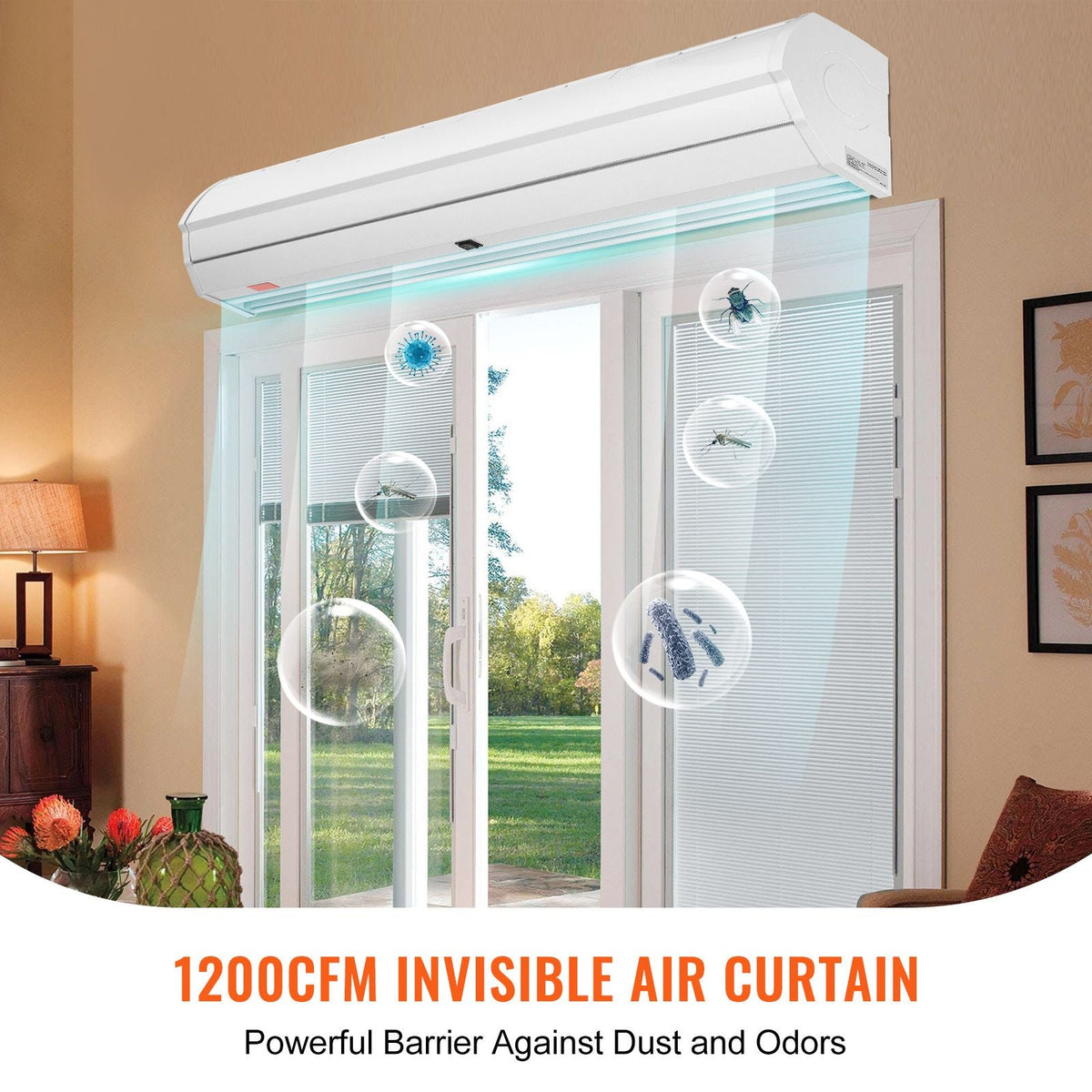 48" Commercial Indoor Air Curtain Super Power 2 Speeds 1200CFM, Wall Mounted Air Curtains for Doors, Indoor Over Door Fan with Heavy Duty Limit Switch, Easy-Install 110V Unheated
