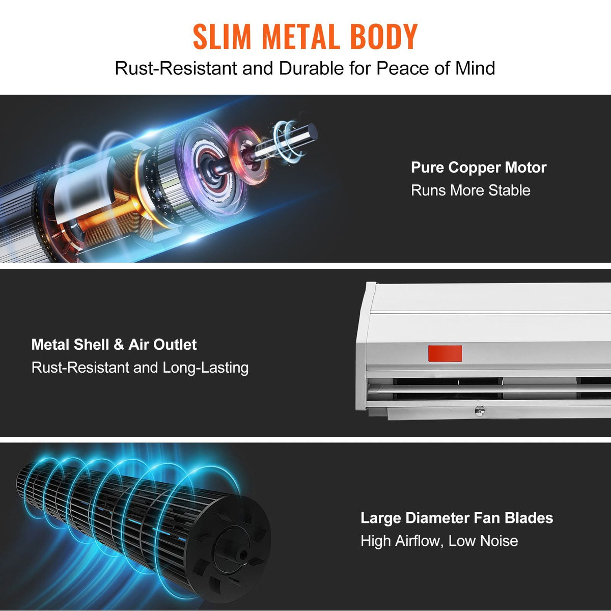 48" Commercial Indoor Air Curtain Super Power 2 Speeds 1200CFM, Wall Mounted Air Curtains for Doors, Indoor Over Door Fan with Heavy Duty Limit Switch, Easy-Install 110V Unheated