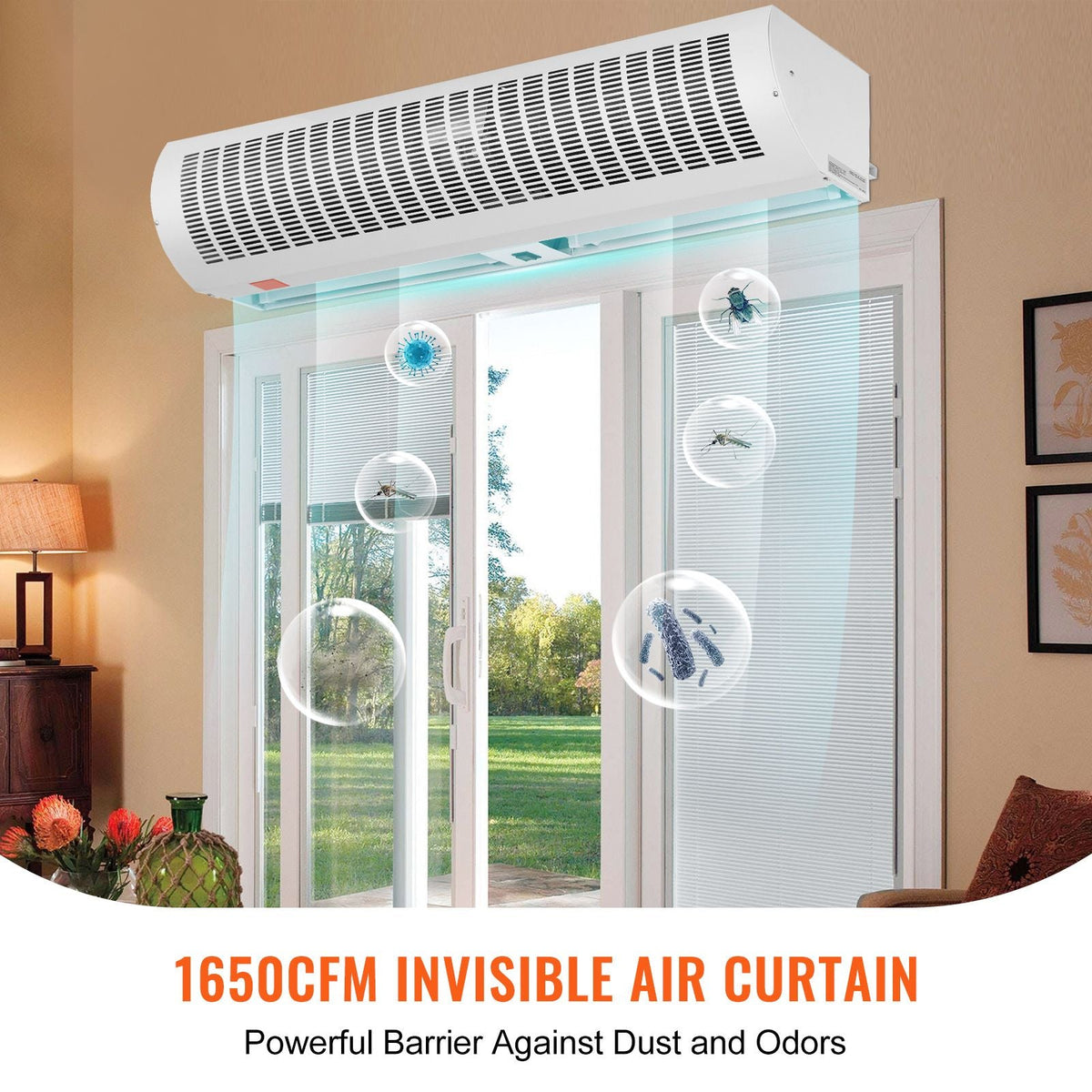 48" Commercial Indoor Air Curtain Super Power 2 Speeds 1650CFM, Wall Mounted Air Curtains for Doors, Indoor Over Door Fan with Heavy Duty Limit Switch, Easy-Install 110V Unheated