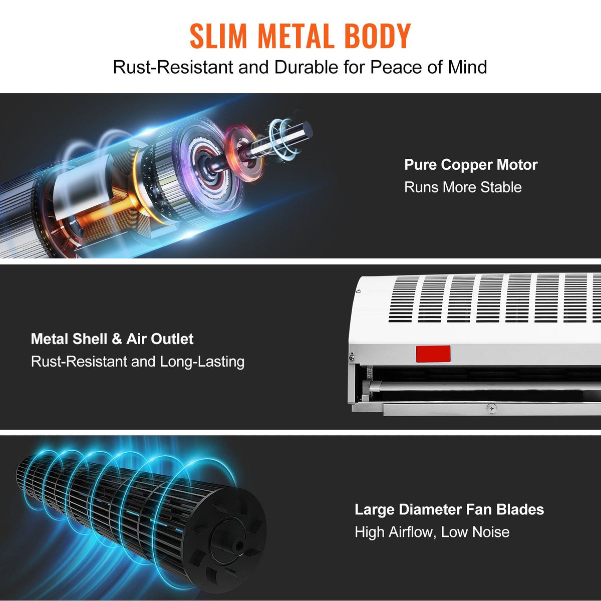 48" Commercial Indoor Air Curtain Super Power 2 Speeds 1650CFM, Wall Mounted Air Curtains for Doors, Indoor Over Door Fan with Heavy Duty Limit Switch, Easy-Install 110V Unheated