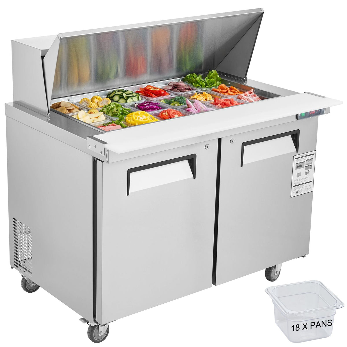 48" Commercial Refrigerator Sandwich & Salad Prep Table, 12.9 Cu. Ft Stainless Steel Refrigerated Food Prep Station with 18 Pans, Cut Board, Frost Free Refrigerator with Lock for Restaurant