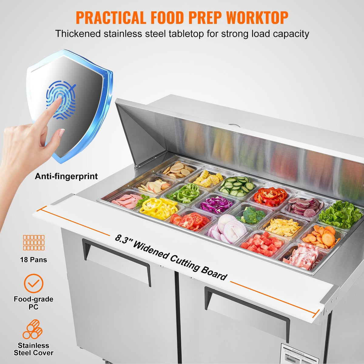 48" Commercial Refrigerator Sandwich & Salad Prep Table, 12.9 Cu. Ft Stainless Steel Refrigerated Food Prep Station with 18 Pans, Cut Board, Frost Free Refrigerator with Lock for Restaurant