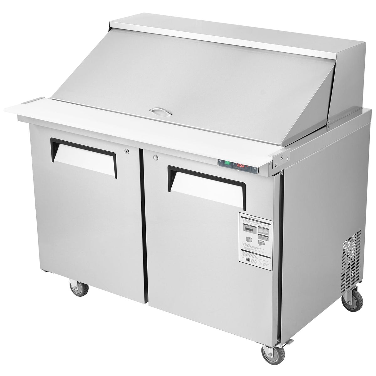 48" Commercial Refrigerator Sandwich & Salad Prep Table, 12.9 Cu. Ft Stainless Steel Refrigerated Food Prep Station with 18 Pans, Cut Board, Frost Free Refrigerator with Lock for Restaurant