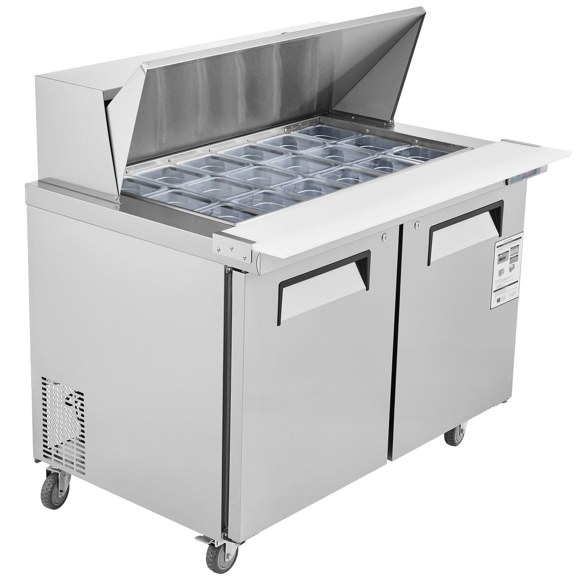 48" Commercial Refrigerator Sandwich & Salad Prep Table, 12.9 Cu. Ft Stainless Steel Refrigerated Food Prep Station with 18 Pans, Cut Board, Frost Free Refrigerator with Lock for Restaurant