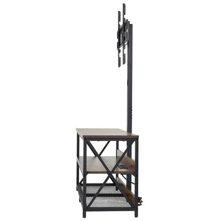 48" TV Stand with Mount for up to 75 in TVs, Entertainment Center with Power Outlet, Height Adjustable TV Console with Mount with 3 Tiers Open Storage Cabinets for Bedroom, Living Room, Browm