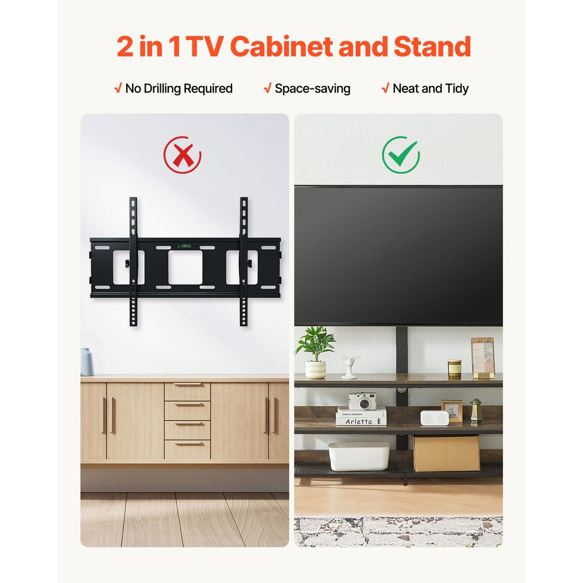 48" TV Stand with Mount for up to 75 in TVs, Entertainment Center with Power Outlet, Height Adjustable TV Console with Mount with 3 Tiers Open Storage Cabinets for Bedroom, Living Room, Browm