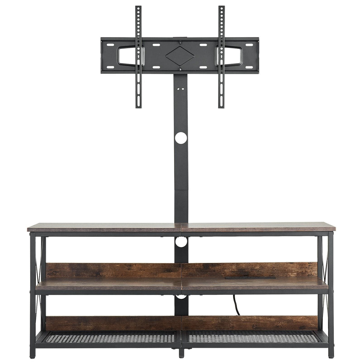 48" TV Stand with Mount for up to 75 in TVs, Entertainment Center with Power Outlet, Height Adjustable TV Console with Mount with 3 Tiers Open Storage Cabinets for Bedroom, Living Room, Browm