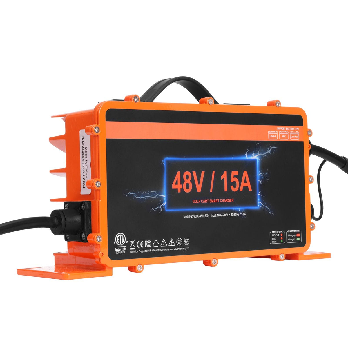 48 Volt Golf Cart Battery Charger, 15 AMP, Smart Battery Charger with G29 Plug, Compatible with Lead-Acid AGM/GEL/EFB MF Flooded NMC LiFePO4 Batteries for Yamaha, IP67 Waterproof ETL Certified