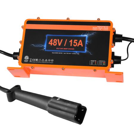 48 Volt Golf Cart Battery Charger, 15 AMP, Smart Battery Charger with G29 Plug, Compatible with Lead-Acid AGM/GEL/EFB MF Flooded NMC LiFePO4 Batteries for Yamaha, IP67 Waterproof ETL Certified