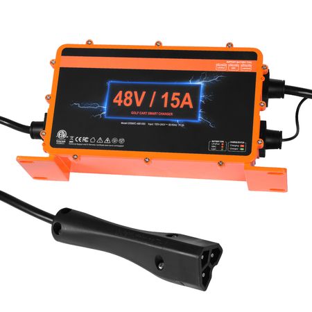 48 Volt Golf Cart Battery Charger, 15 AMP, Smart Battery Charger with RXV Plug, Compatible with Lead-Acid AGM/GEL/EFB MF Flooded NMC LiFePO4 Batteries for EZGO TXT, IP67 Waterproof ETL Certified