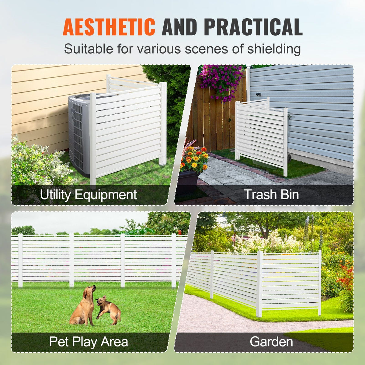 48" W x 48" H Vinyl Privacy Fence Panels, Air Conditioner Fence, Outdoor Privacy Screens for Trash Can, Pool Equipment Enclosure, Privacy Screen Kit Louvered Panels (2 Panels)