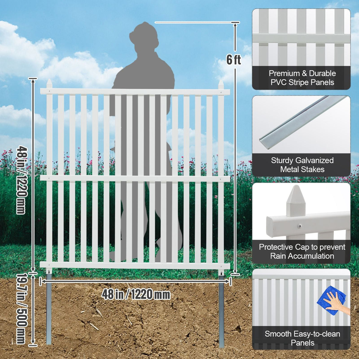 48" W x 48" H Vinyl Privacy Fence Panels, Air Conditioner Fence, Outdoor Privacy Screens for Trash Can, Pool Equipment Enclosure, Privacy Screen Kit Strip Panels (2 Panels)