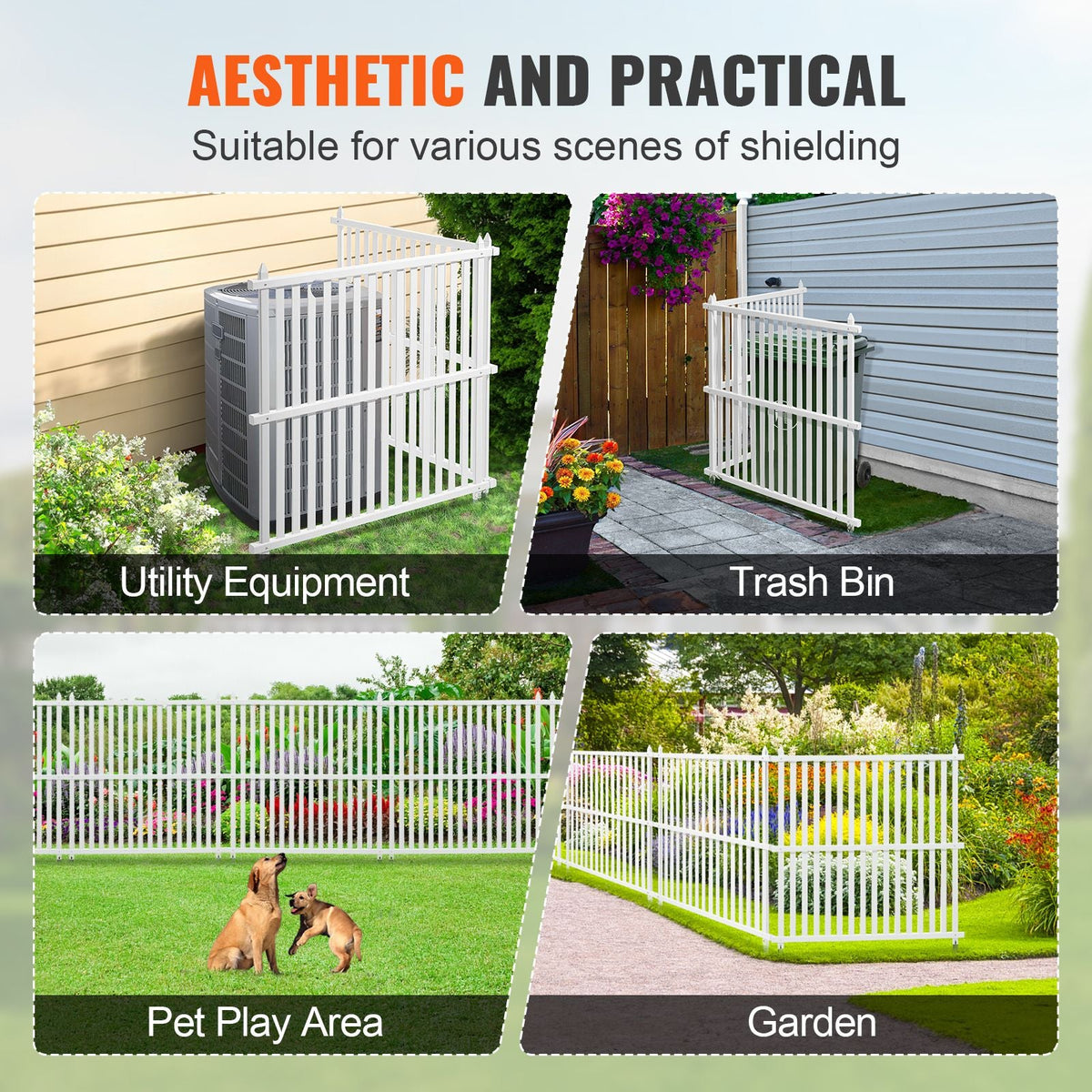 48" W x 48" H Vinyl Privacy Fence Panels, Air Conditioner Fence, Outdoor Privacy Screens for Trash Can, Pool Equipment Enclosure, Privacy Screen Kit Strip Panels (2 Panels)