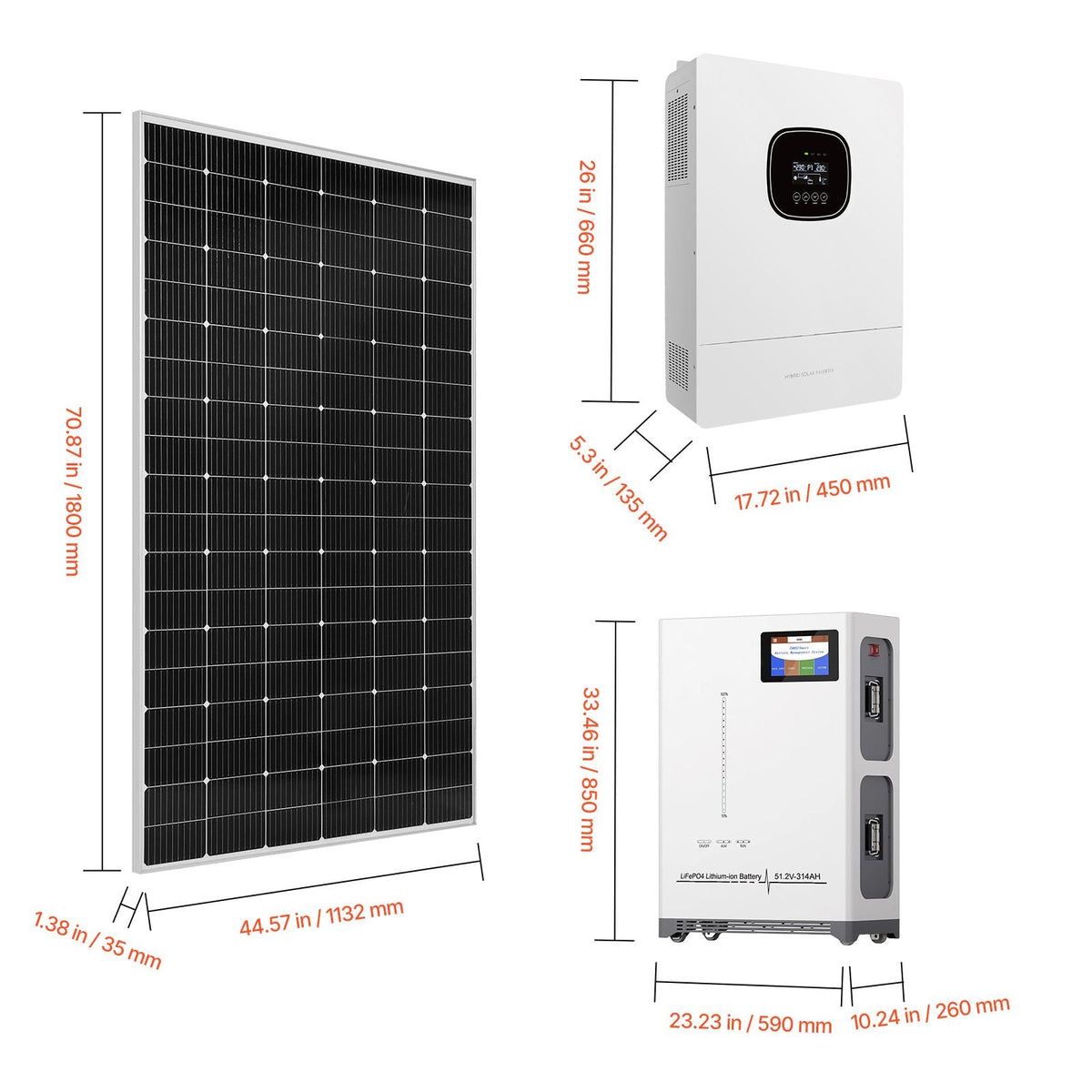 4800W 48V Complete Solar Power Kit, 12*400W Monocrystalline Solar Panels + 51.2V 300Ah LiFePO4 Battery + 48V 10KW Hybrid Inverter, Super High Output Off-Grid Solar Kit for Large House Shed Farm