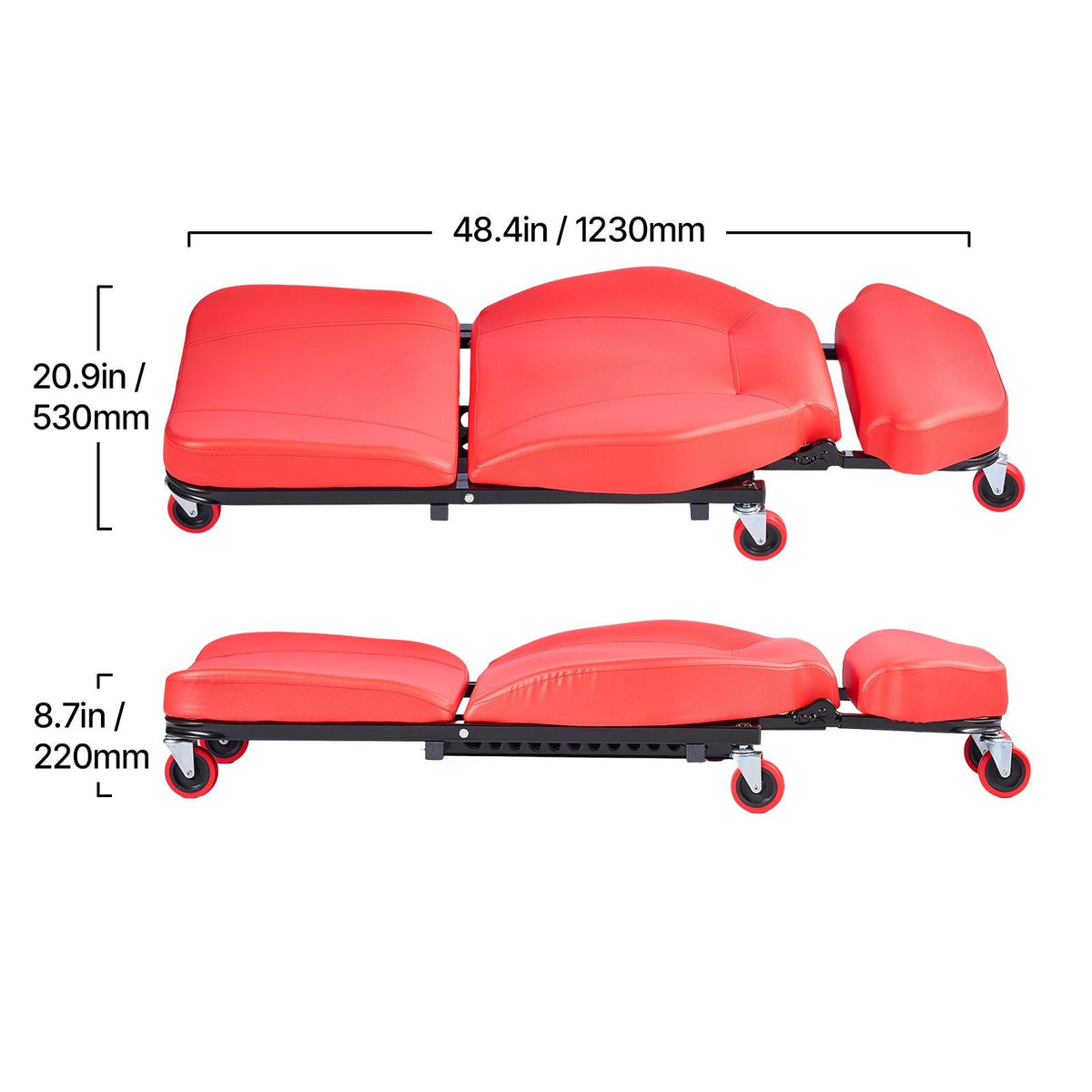 48.4 in 2-in-1 Mechanic Creeper, Adjustable Backrest Garage Creeper Seat, 570 lbs Under Car Rolling Chair with 6 Swivel Casters, Padded Headrest for Auto Repair