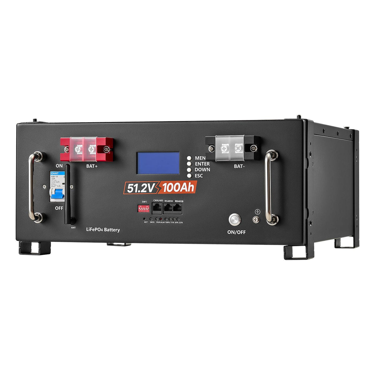 48V 100Ah LiFePO4 Lithium Battery, Built-in 100A BMS, 51.2V Server Rack LiFePO4 Battery with Bluetooth, 5120Wh Capacity, 6000 Cycles, LCD Display, for Solar Energy Storage Home Backup Power