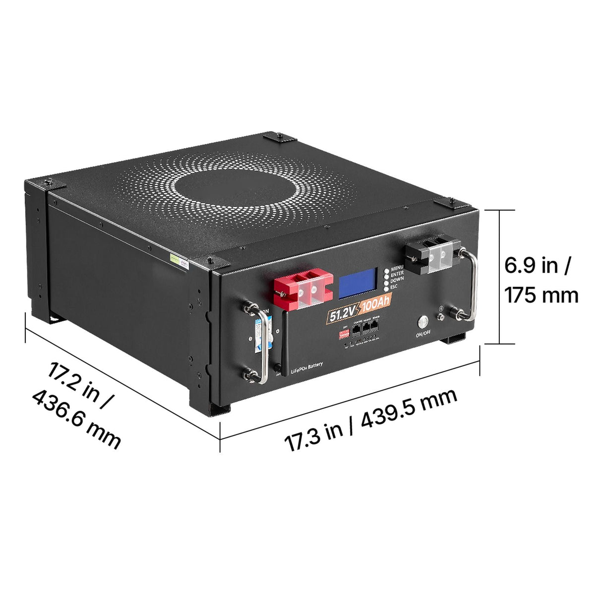 48V 100Ah LiFePO4 Lithium Battery, Built-in 100A BMS, 51.2V Server Rack LiFePO4 Battery with Bluetooth, 5120Wh Capacity, 6000 Cycles, LCD Display, for Solar Energy Storage Home Backup Power