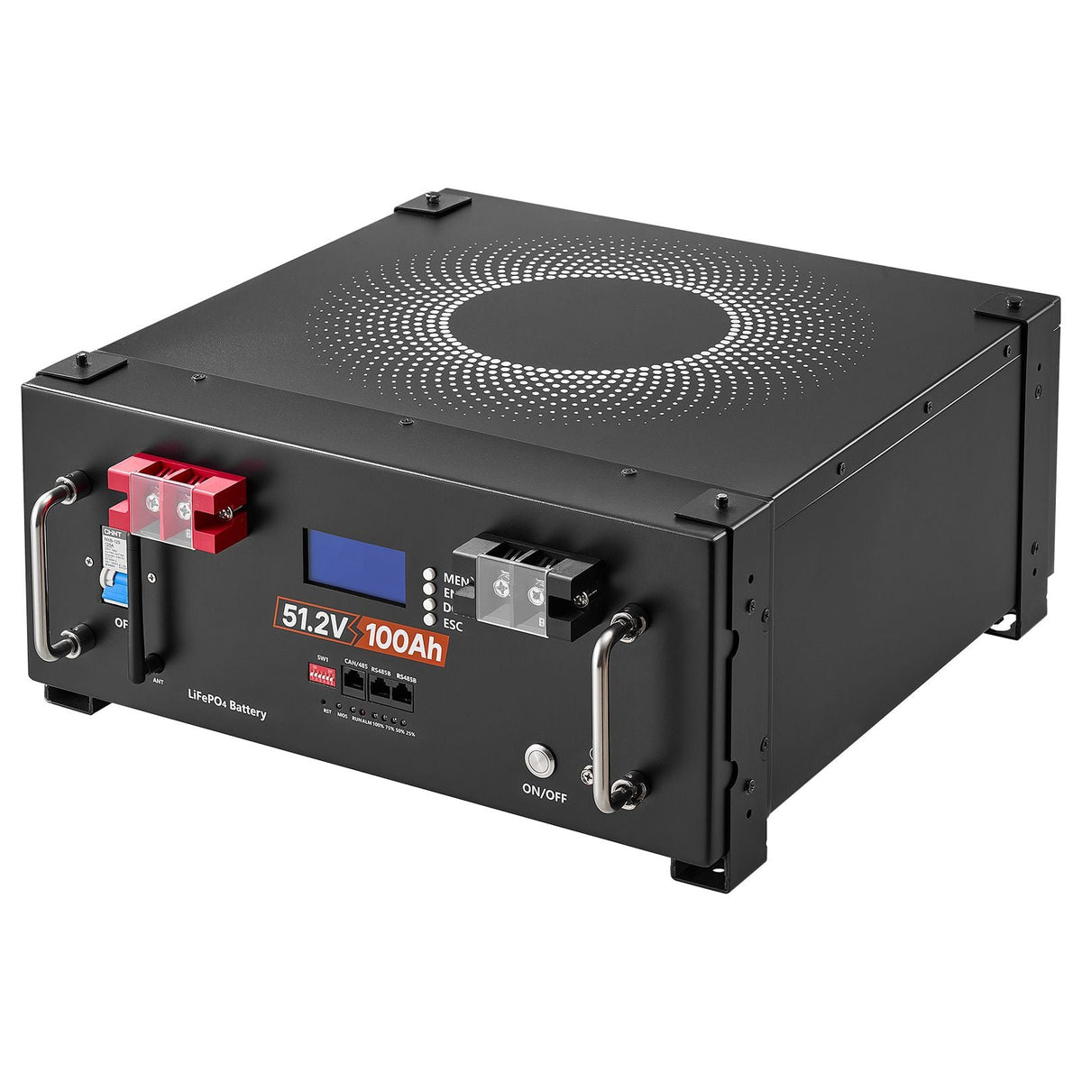 48V 100Ah LiFePO4 Lithium Battery, Built-in 100A BMS, 51.2V Server Rack LiFePO4 Battery with Bluetooth, 5120Wh Capacity, 6000 Cycles, LCD Display, for Solar Energy Storage Home Backup Power