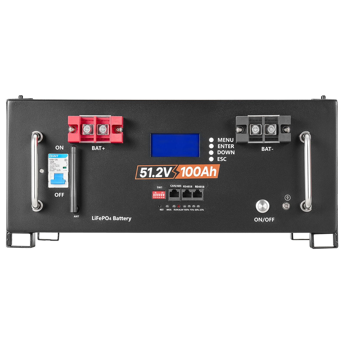 48V 100Ah LiFePO4 Lithium Battery, Built-in 100A BMS, 51.2V Server Rack LiFePO4 Battery with Bluetooth, 5120Wh Capacity, 6000 Cycles, LCD Display, for Solar Energy Storage Home Backup Power