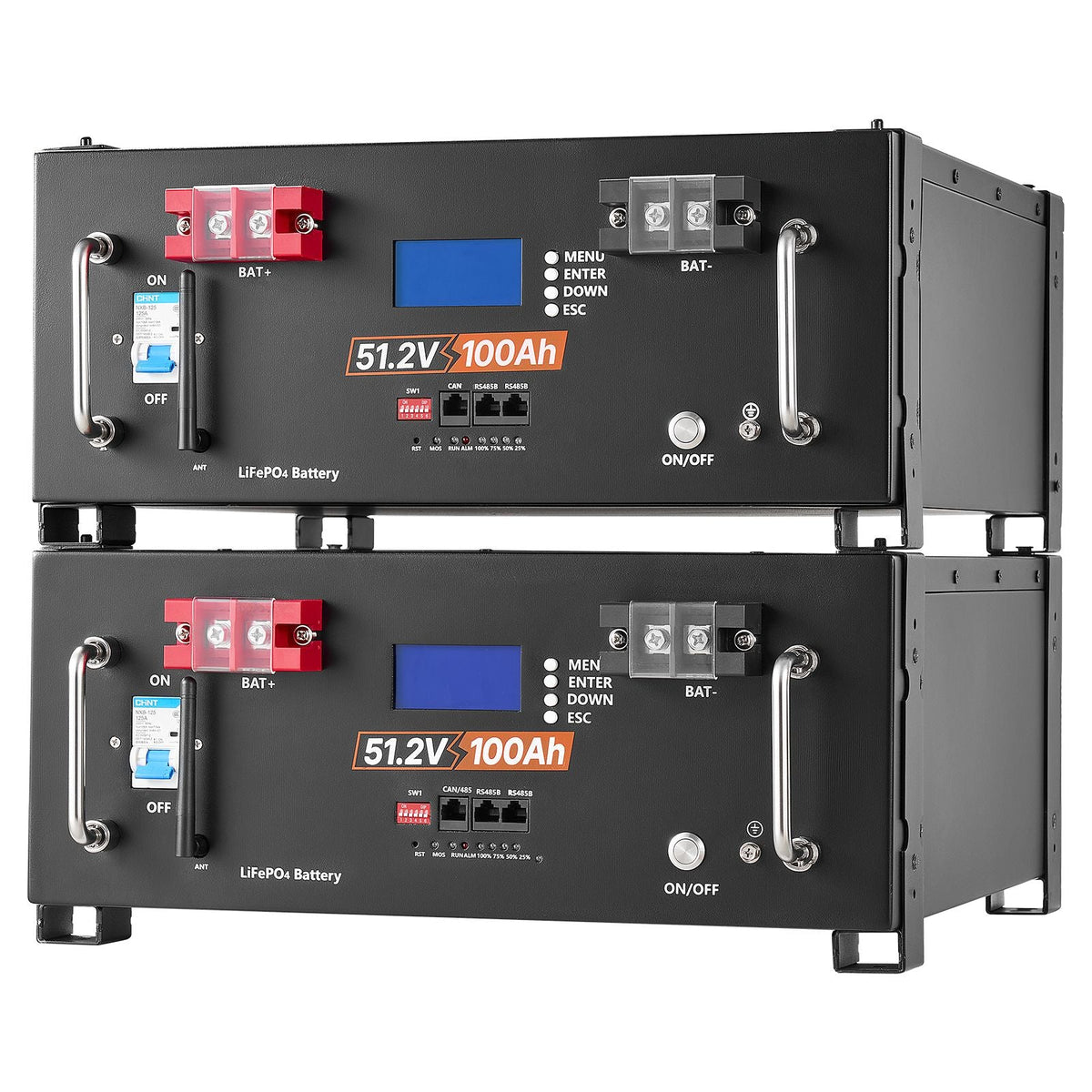 48V 100Ah LiFePO4 Lithium Battery, Built-in 100A BMS, 51.2V Server Rack LiFePO4 Battery with Bluetooth & Display, 5120Wh Capacity, 6000 Cycles, for Solar Energy Storage Home Backup Power, 2 Pack