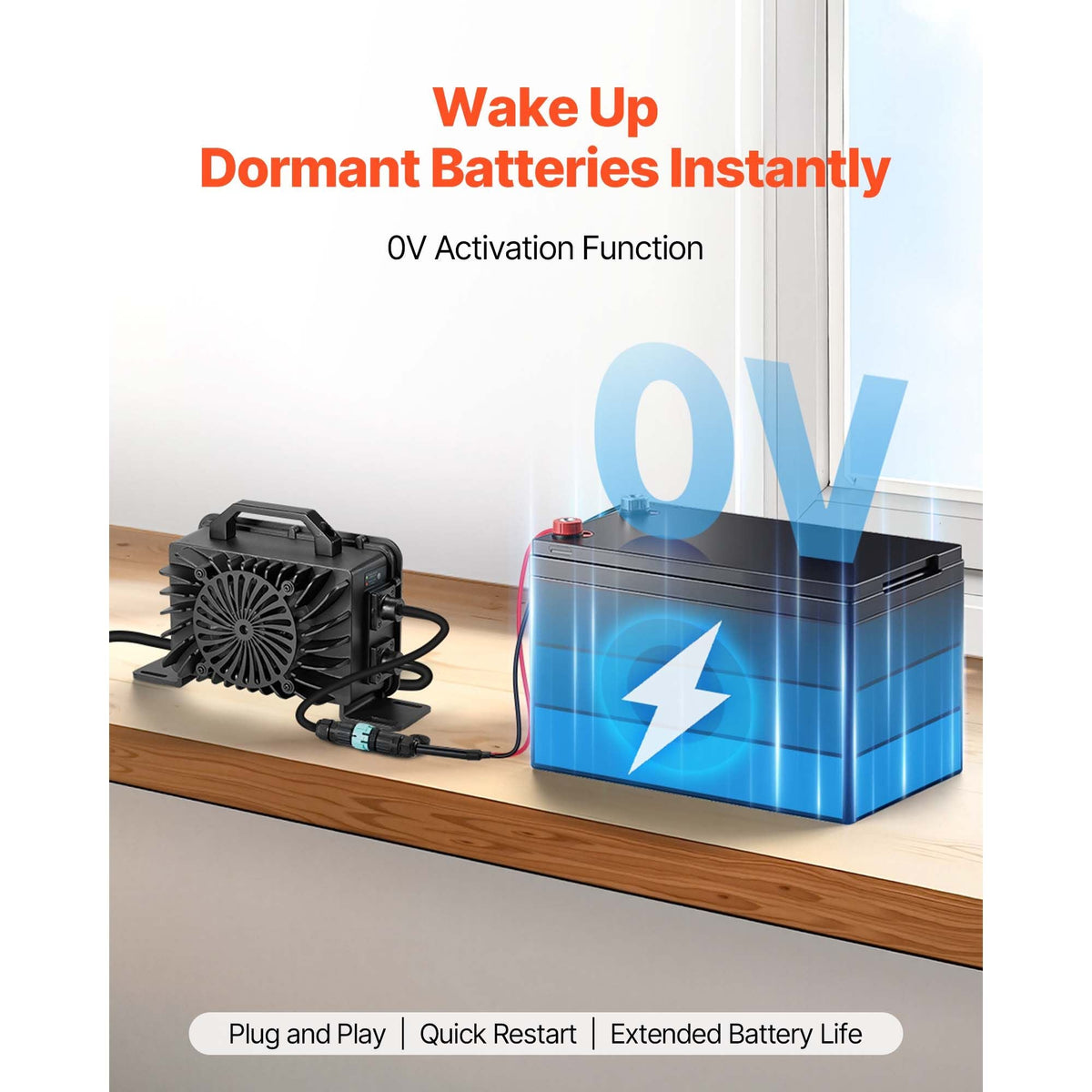 48V 18A Lithium Battery Charger, 58.4V, AC-DC LiFePO4 Smart Charger, with Waterproof Connector, LED Indicator, 0V Activation, for LiFePO4 Deep Cycle Rechargeable Batteries of Boat, RV, IP68