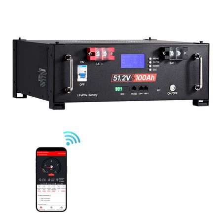 48V 200Ah LiFePO4 Lithium Battery, 2 Pack 100Ah, 10.24kWh Capacity, 51.2V Server Rack LiFePO4 Battery with Bluetooth, Max 6000 Cycles, LCD Display, for Off-Grid, Solar System, Backup Power