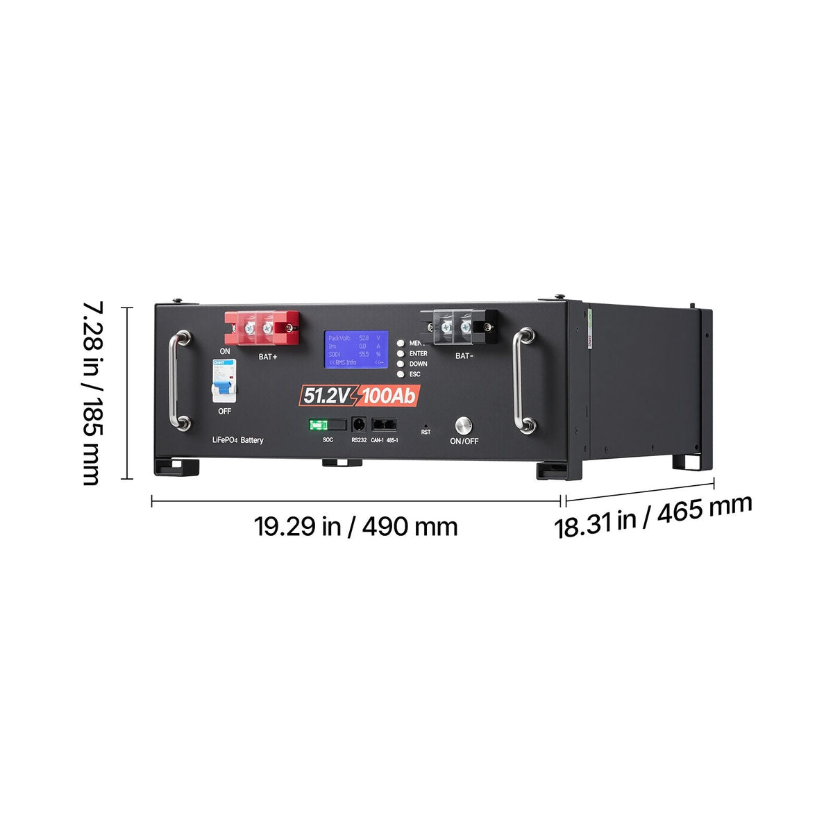 48V 200Ah LiFePO4 Lithium Battery, 2 Pack 100Ah, 10.24kWh Capacity, 51.2V Server Rack LiFePO4 Battery with Bluetooth, Max 6000 Cycles, LCD Display, for Off-Grid, Solar System, Backup Power