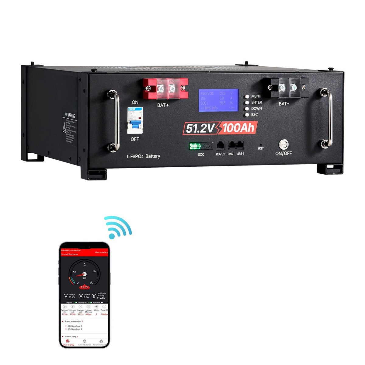 48V 200Ah LiFePO4 Lithium Battery, 2 Pack 100Ah, 10.24kWh Capacity, 51.2V Server Rack LiFePO4 Battery with Bluetooth, Max 6000 Cycles, LCD Display, for Off-Grid, Solar System, Backup Power