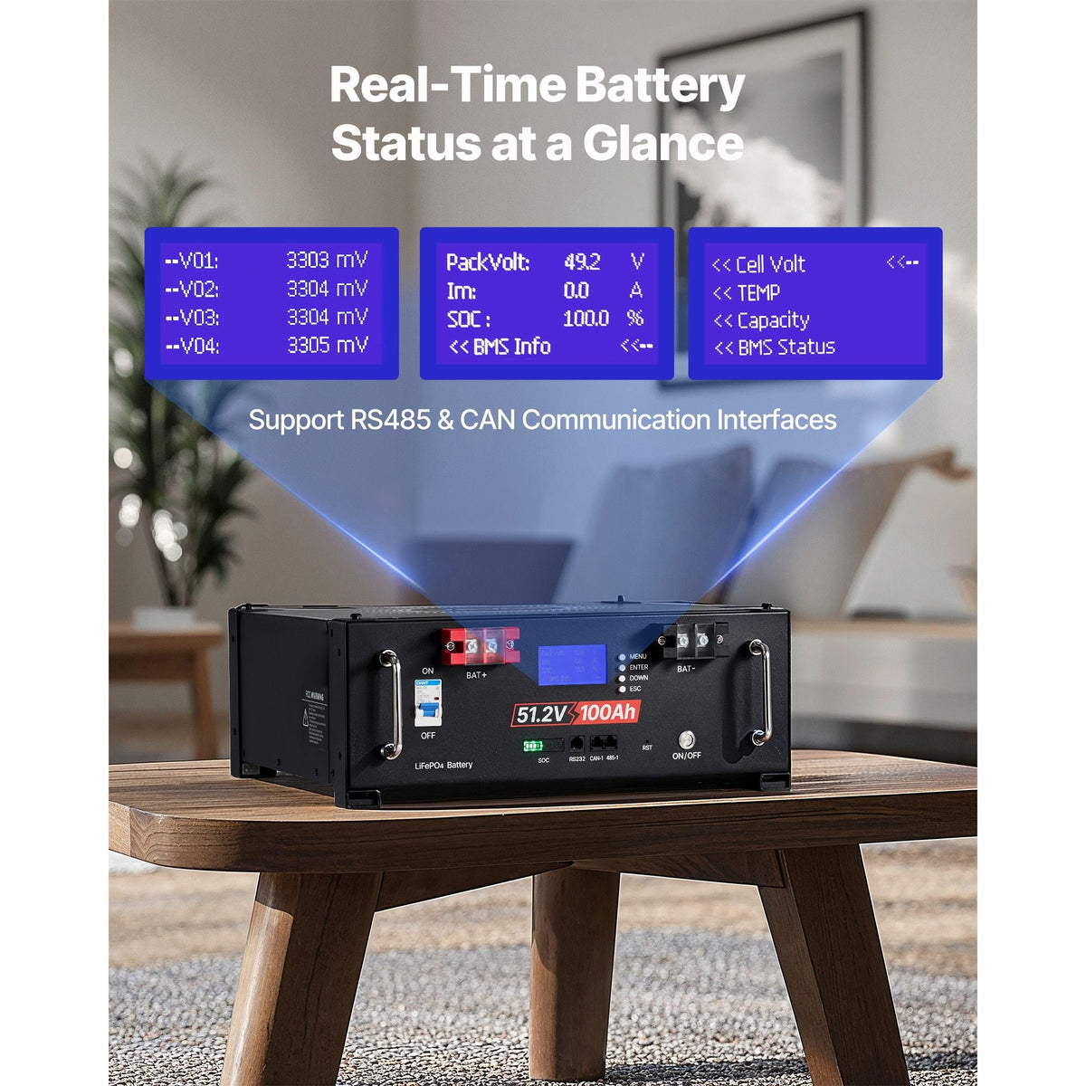 48V 200Ah LiFePO4 Lithium Battery, 2 Pack 100Ah, 10.24kWh Capacity, 51.2V Server Rack LiFePO4 Battery with Bluetooth, Max 6000 Cycles, LCD Display, for Off-Grid, Solar System, Backup Power
