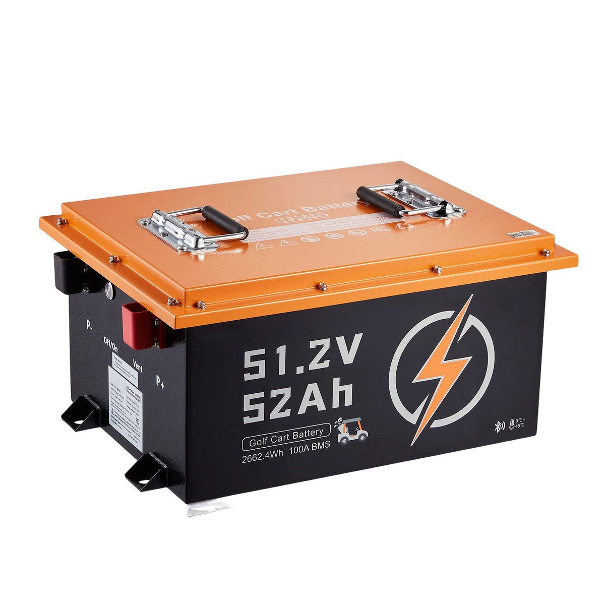 48V (51.2V) 52AH Lithium Golf Cart Battery, with 15A Charger, Lifepo4 Battery Kit, Built-in 100A BMS, with Bluetooth Mobile APP & Display Monitor, 4000 Cycles, for Golf Carts, Trolling Motors