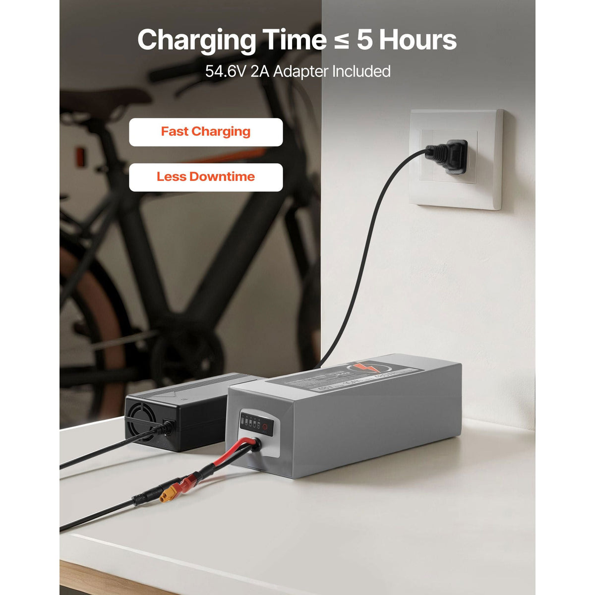 48V Electric Scooter Battery, 10Ah, Ebike Lithium Battery Pack with 30A BMS, Charger, T-Plug Expansion Cable, 500+ Cycles, Compatible with 2400W Motors, for Electric Bikes Bicycles, Scooters