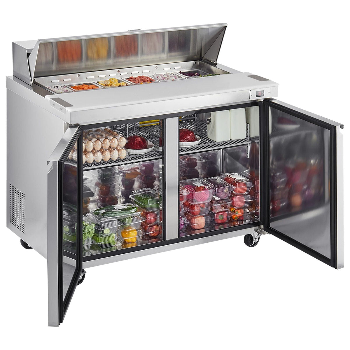 48"W Commercial Refrigerator, 12.5 Cu. Ft Sandwich Prep Refrigerated Table, Mega Top Food Prep Fridge with 12 Pans and Cutting Board, Stainless Steel Salad Prep Cooler for Restaurant, Food Truck