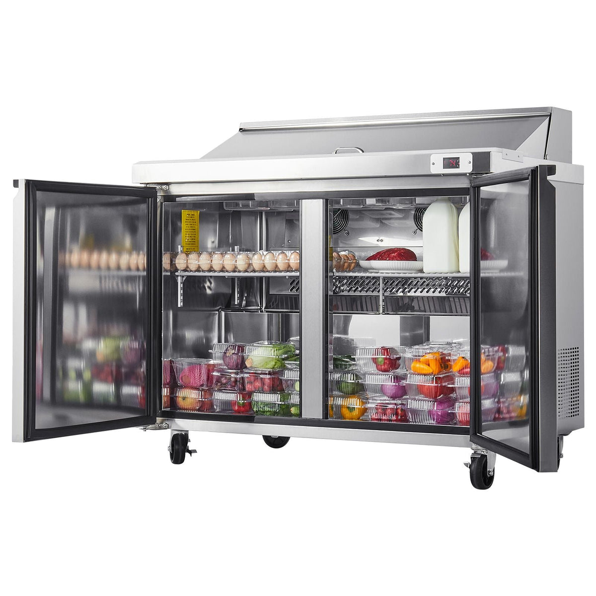 48"W Commercial Refrigerator, 12.5 Cu. Ft Sandwich Prep Refrigerated Table, Mega Top Food Prep Fridge with 12 Pans and Cutting Board, Stainless Steel Salad Prep Cooler for Restaurant, Food Truck