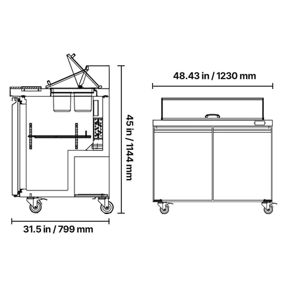 48"W Commercial Refrigerator, 12.5 Cu. Ft Sandwich Prep Refrigerated Table, Mega Top Food Prep Fridge with 12 Pans and Cutting Board, Stainless Steel Salad Prep Cooler for Restaurant, Food Truck