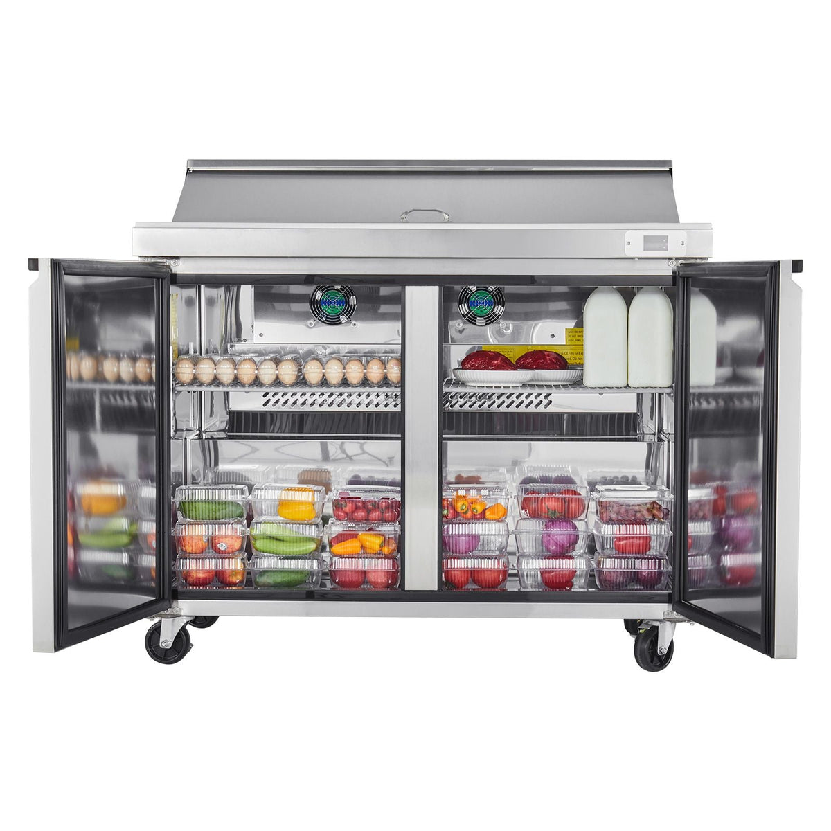 48"W Commercial Refrigerator, 12.5 Cu. Ft Sandwich Prep Refrigerated Table, Mega Top Food Prep Fridge with 12 Pans and Cutting Board, Stainless Steel Salad Prep Cooler for Restaurant, Food Truck