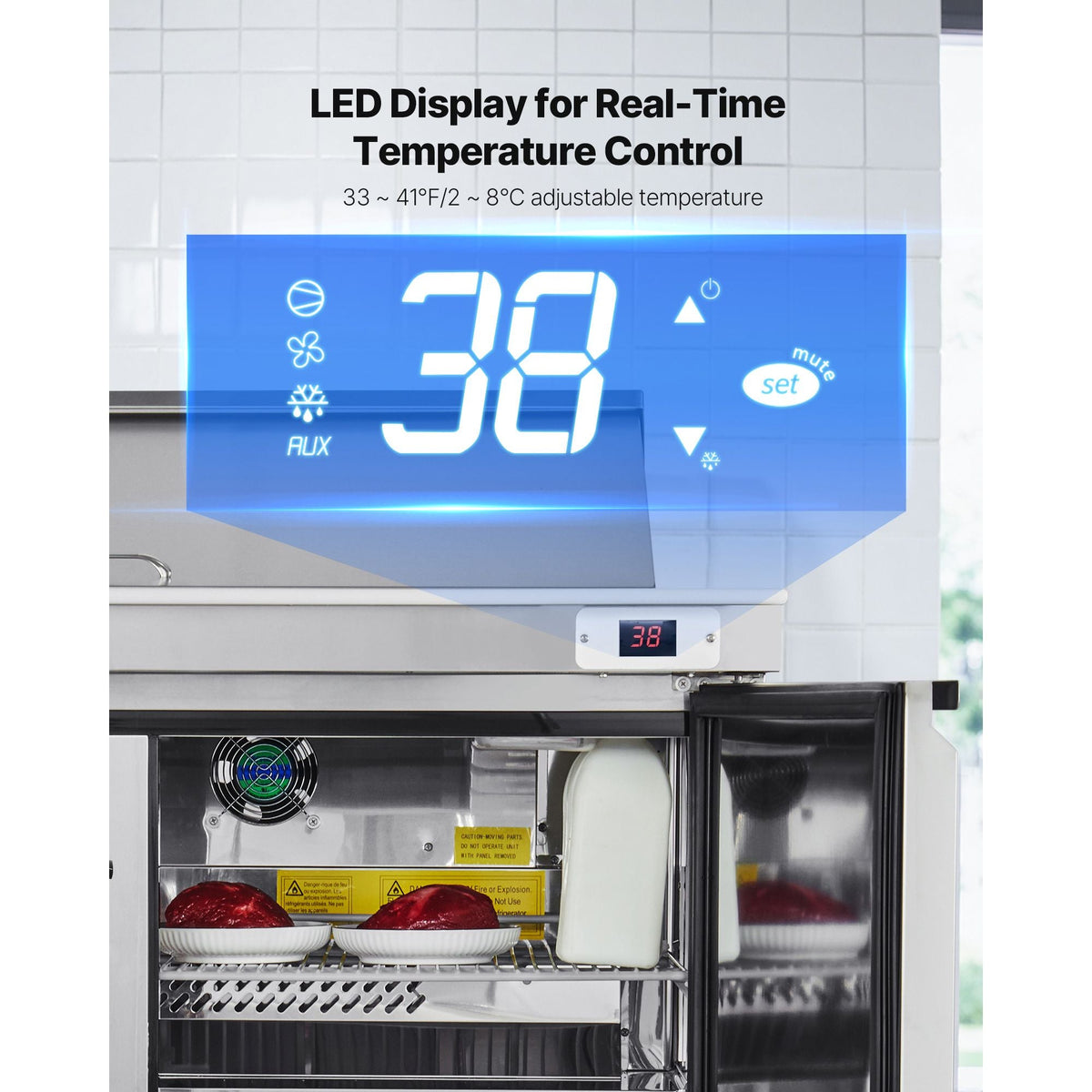 48"W Commercial Refrigerator, 12.5 Cu. Ft Sandwich Prep Refrigerated Table, Mega Top Food Prep Fridge with 18 Pans and Cutting Board, Stainless Steel Salad Prep Cooler for Restaurant, Food Truck