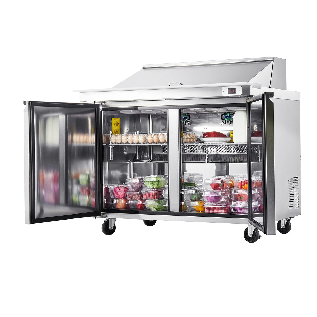 48"W Commercial Refrigerator, 12.5 Cu. Ft Sandwich Prep Refrigerated Table, Mega Top Food Prep Fridge with 18 Pans and Cutting Board, Stainless Steel Salad Prep Cooler for Restaurant, Food Truck