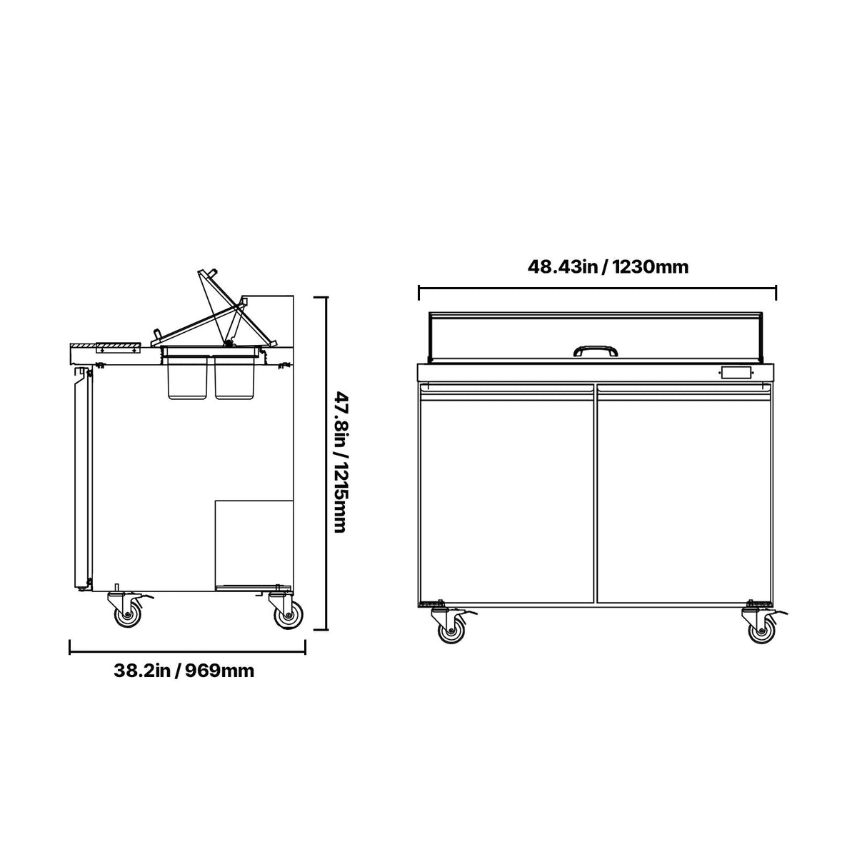 48"W Commercial Refrigerator, 12.5 Cu. Ft Sandwich Prep Refrigerated Table, Mega Top Food Prep Fridge with 18 Pans and Cutting Board, Stainless Steel Salad Prep Cooler for Restaurant, Food Truck