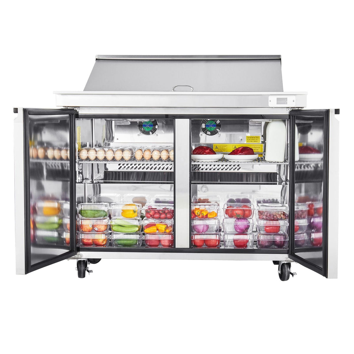 48"W Commercial Refrigerator, 12.5 Cu. Ft Sandwich Prep Refrigerated Table, Mega Top Food Prep Fridge with 18 Pans and Cutting Board, Stainless Steel Salad Prep Cooler for Restaurant, Food Truck