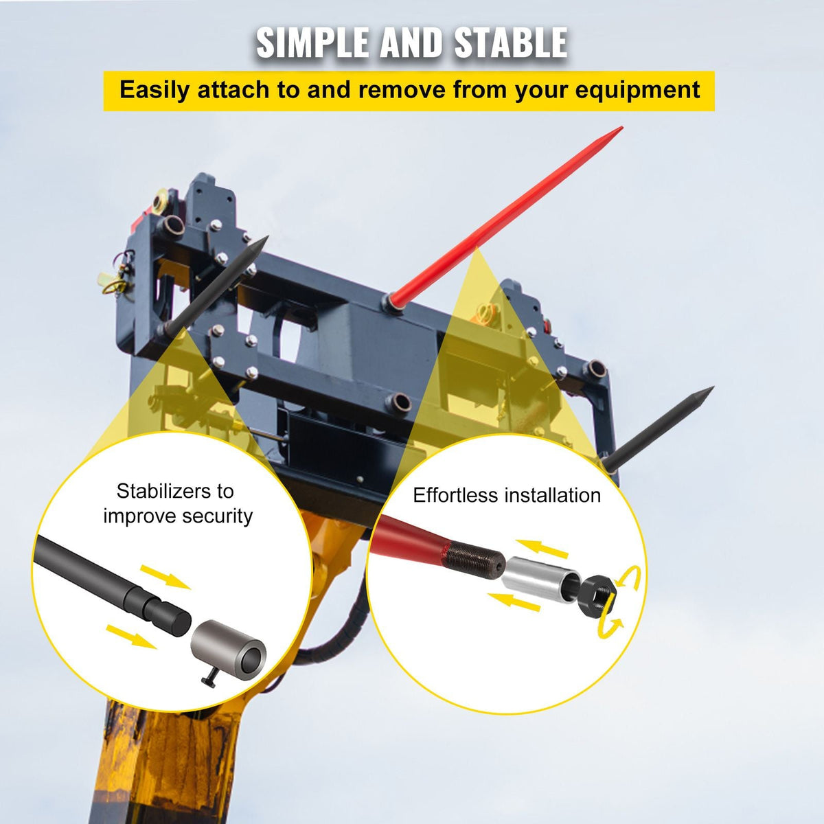 49" Hay Bale Spear 3000 lbs Capacity with Nut and Sleeve