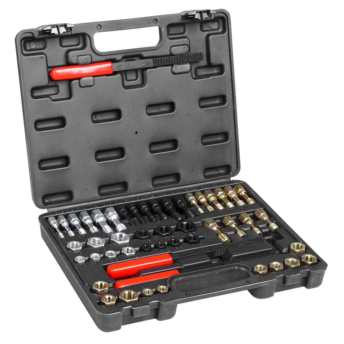 49-Piece Thread Chaser Set, UNC UNF and Metric Thread Restorer Tool, Rethreading Tool Kit with 22 Taps 24 Dies 3 Thread Files Storage Case, Heat Treated Steel, for Mechanics DIY Enthusiasts