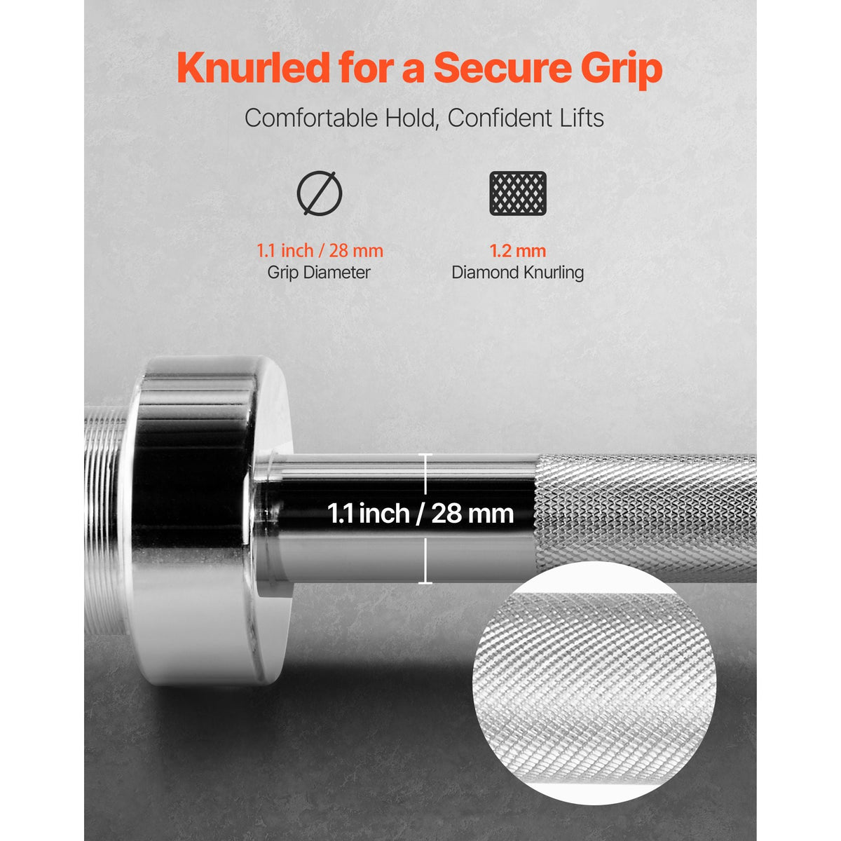 4FT Barbell Bar, Fits 2-Inch Weight Plates, Chrome Plated Barbell Bar with Knurled Grip for Strength Training, Weightlifting, Squat, Deadlift, Bench Press, Curl, Overhead Press, 500lbs Capacity