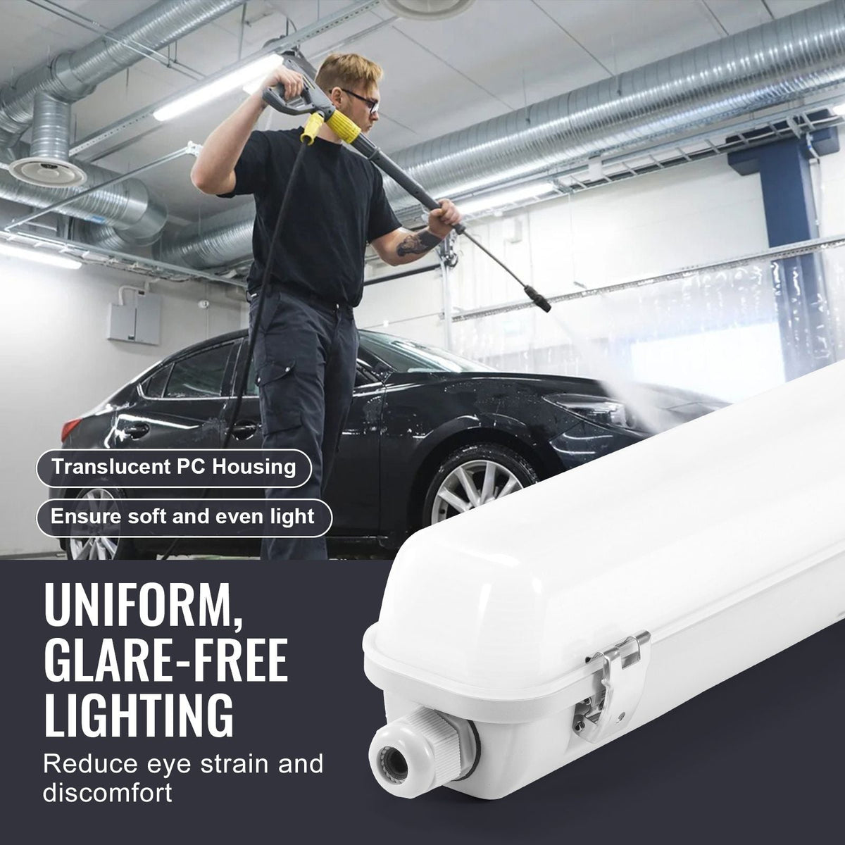 4FT LED Vapor Tight Light, 60W/50W/40W Selectable, 5000K Vapor Proof Light Fixture with 5400/6400/7400LM Adjustable, IP65 Waterproof for Parking Lot Warehouse Walk-In Freezer Car Wash, 4-Pack
