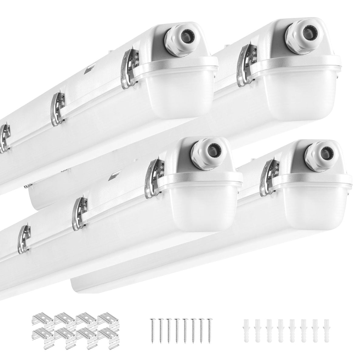 4FT LED Vapor Tight Light, 60W/50W/40W Selectable, 5000K Vapor Proof Light Fixture with 5400/6400/7400LM Adjustable, IP65 Waterproof for Parking Lot Warehouse Walk-In Freezer Car Wash, 4-Pack