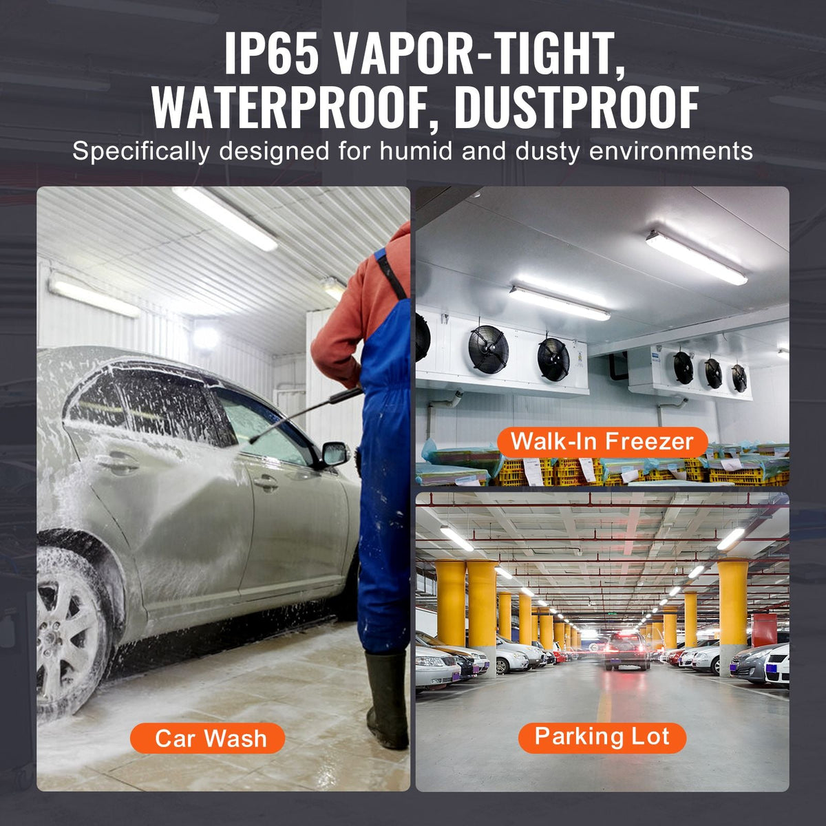 4FT LED Vapor Tight Light, 60W/50W/40W Selectable, 5000K Vapor Proof Light Fixture with 5400/6400/7400LM Adjustable, IP65 Waterproof for Parking Lot Warehouse Walk-In Freezer Car Wash, 4-Pack