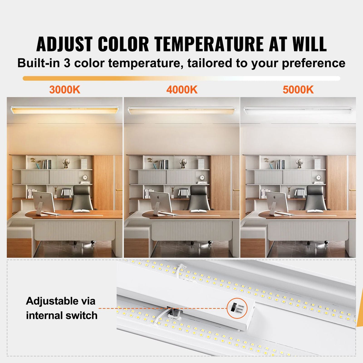 4FT LED Wraparound Light, 50W, 5500LM Flush Mount LED Shop Light, 3000K/4000K/5000K Adjustable LED Kitchen Ceiling Lighting Fixtures for Garage Office Laundry Fluorescent Tube Replacement, FCC
