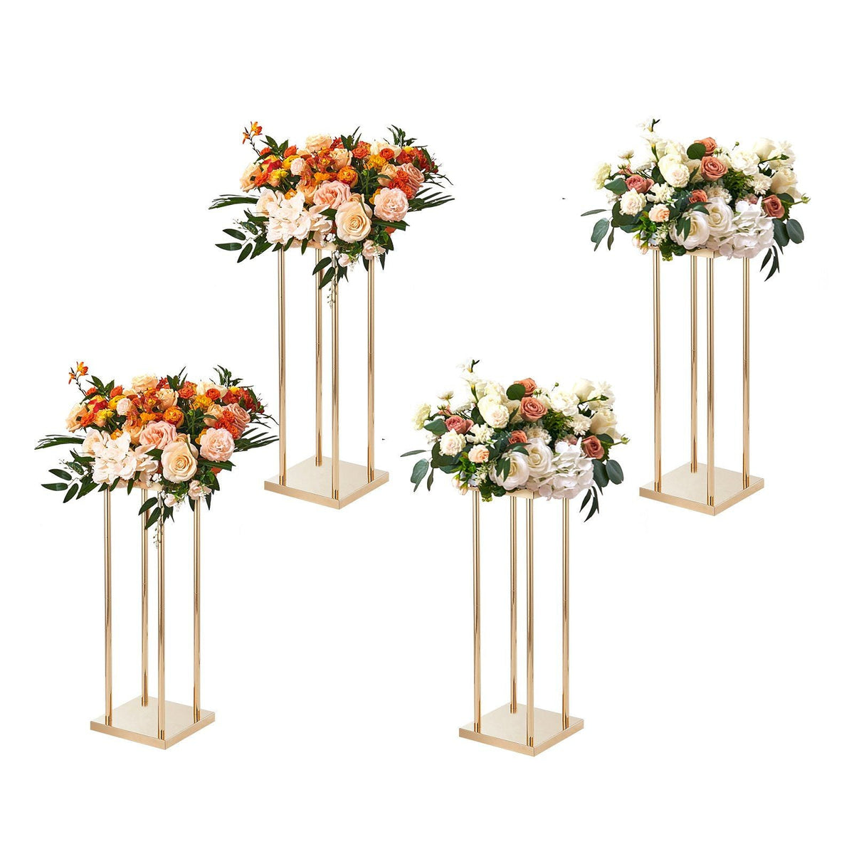 4PCS Gold Metal Column Wedding Flower Stand, 23.6inch High With Metal Laminate, Vase Geometric Centerpiece Stands, Cylindrical Floral Display Rack for Events Reception, Party Road Leads
